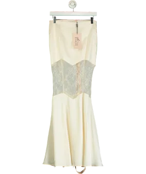 Oh Polly White Sofie Lace Panel Fishtail Gown Skirt In Ivory UK 6