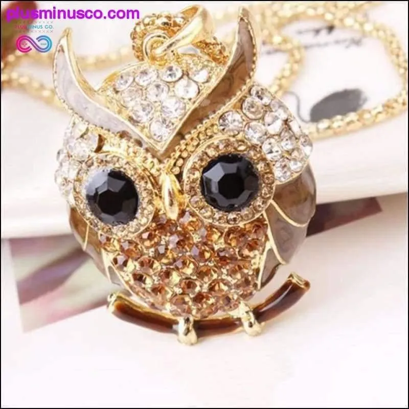 Owl Design Rhinestones Crystal Pendant Necklace ||