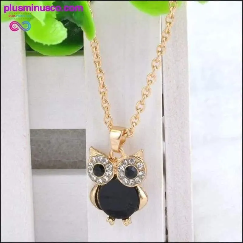 Owl Design Rhinestones Crystal Pendant Necklace ||