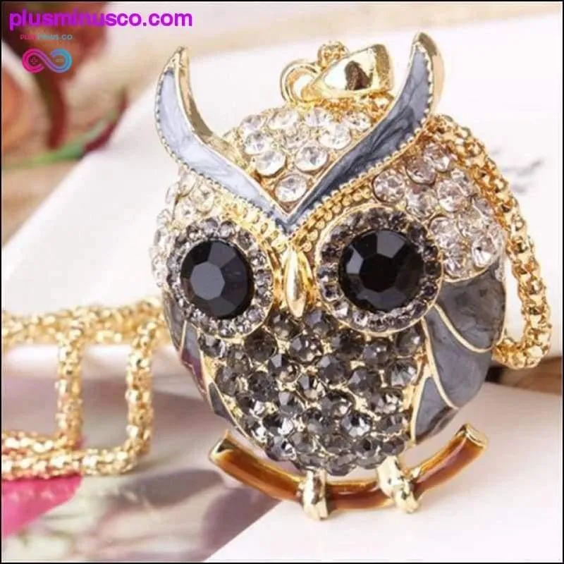 Owl Design Rhinestones Crystal Pendant Necklace ||