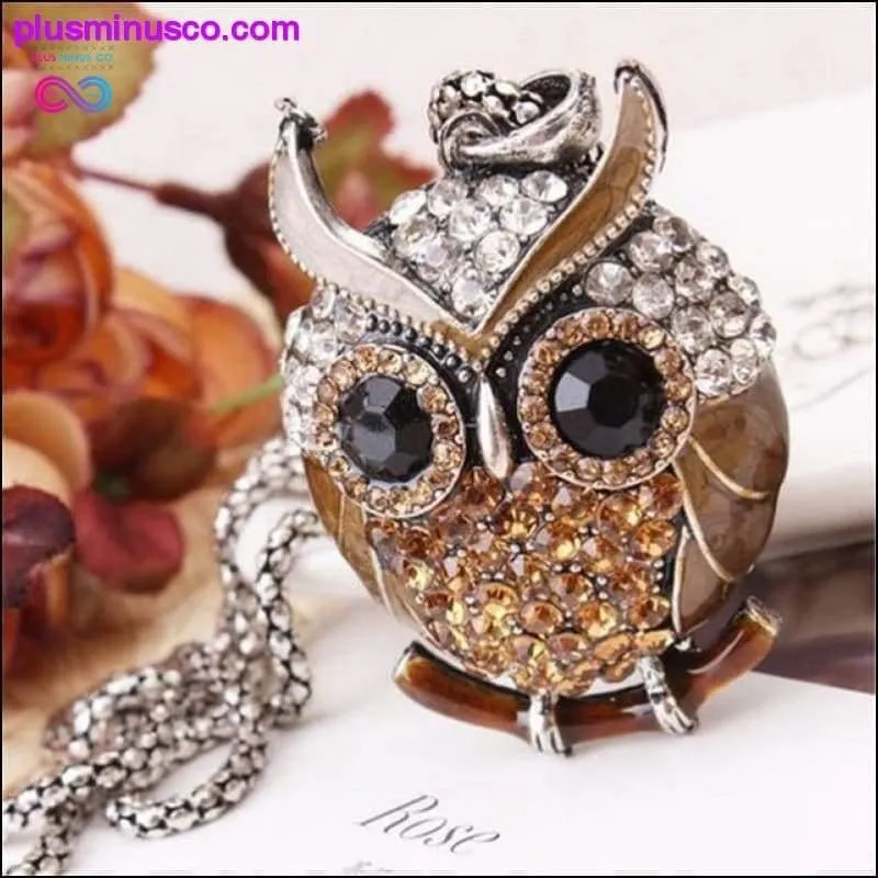 Owl Design Rhinestones Crystal Pendant Necklace ||