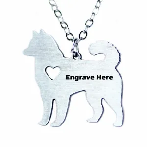 Personalized Stainless Steel Animal Necklace with Name Engraving Alaskan Malamute Pendant, Trendy Pet Lover Jewelry