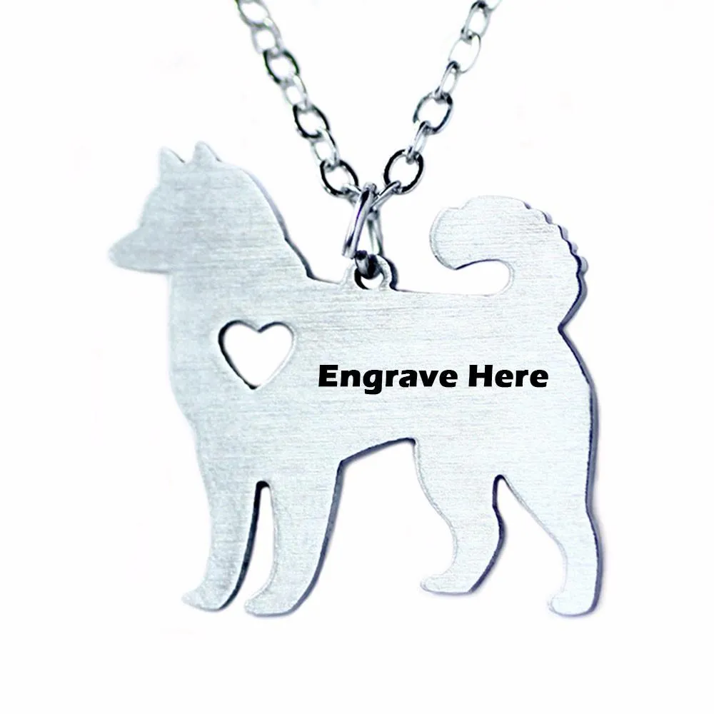Personalized Stainless Steel Animal Necklace with Name Engraving Alaskan Malamute Pendant, Trendy Pet Lover Jewelry