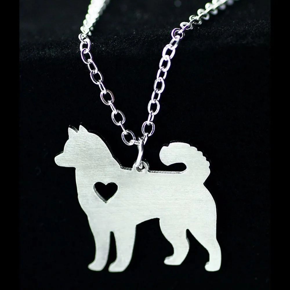Personalized Stainless Steel Animal Necklace with Name Engraving Alaskan Malamute Pendant, Trendy Pet Lover Jewelry