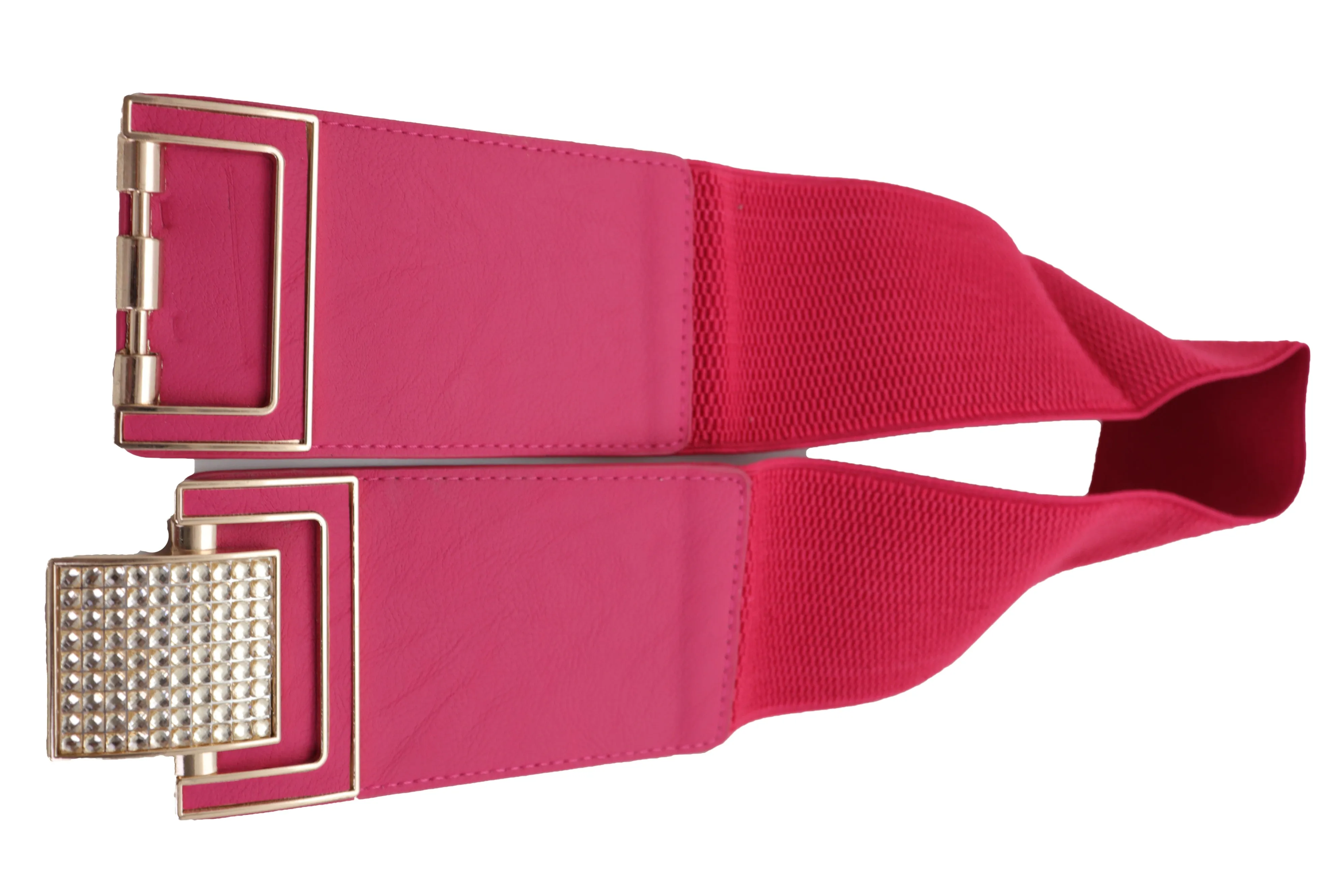 Pink Elastic Belt Gold Square Buckle Fit Size S M