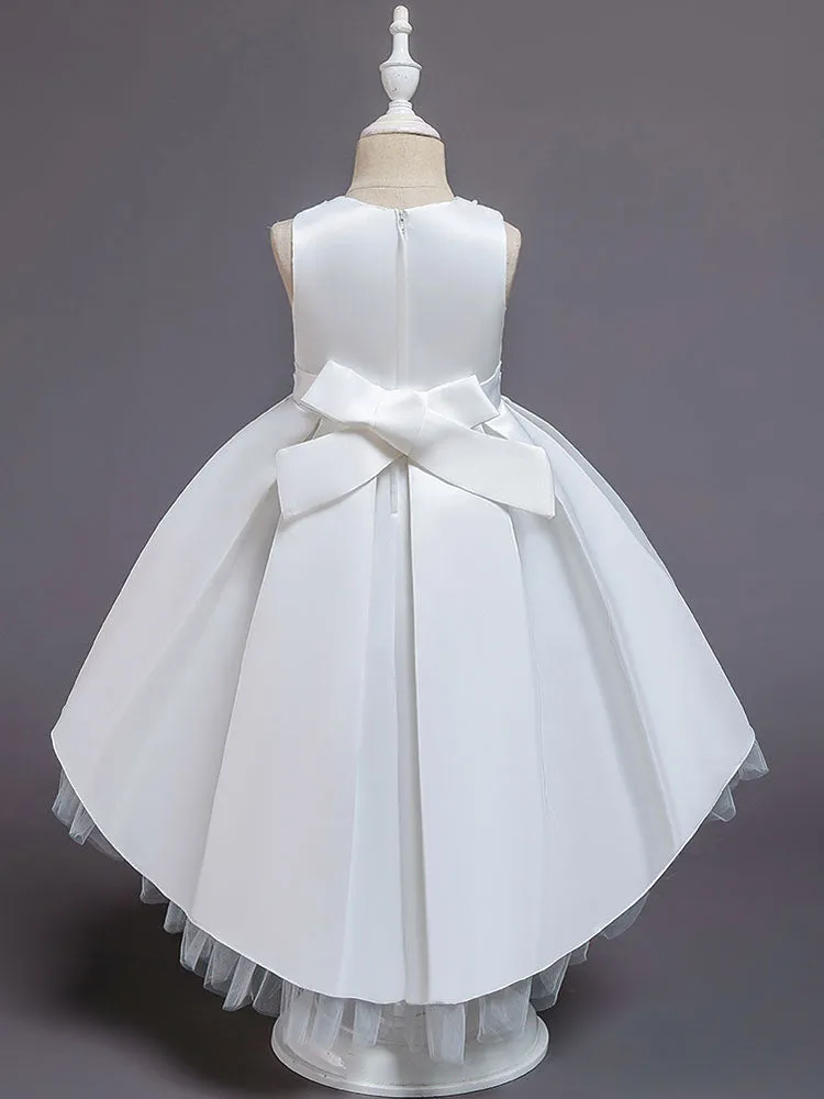 Pink Jewel Neck Sleeveless A-Line Bows Flowers Polyester Cotton Tulle Polyester Formal Kids Pageant flower girl dresses