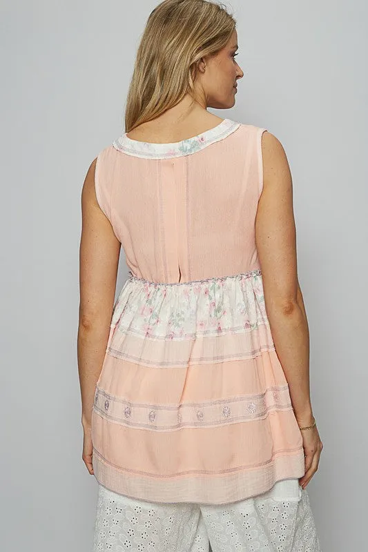POL Floral V-Neck Sleeveless Peplum Blouse