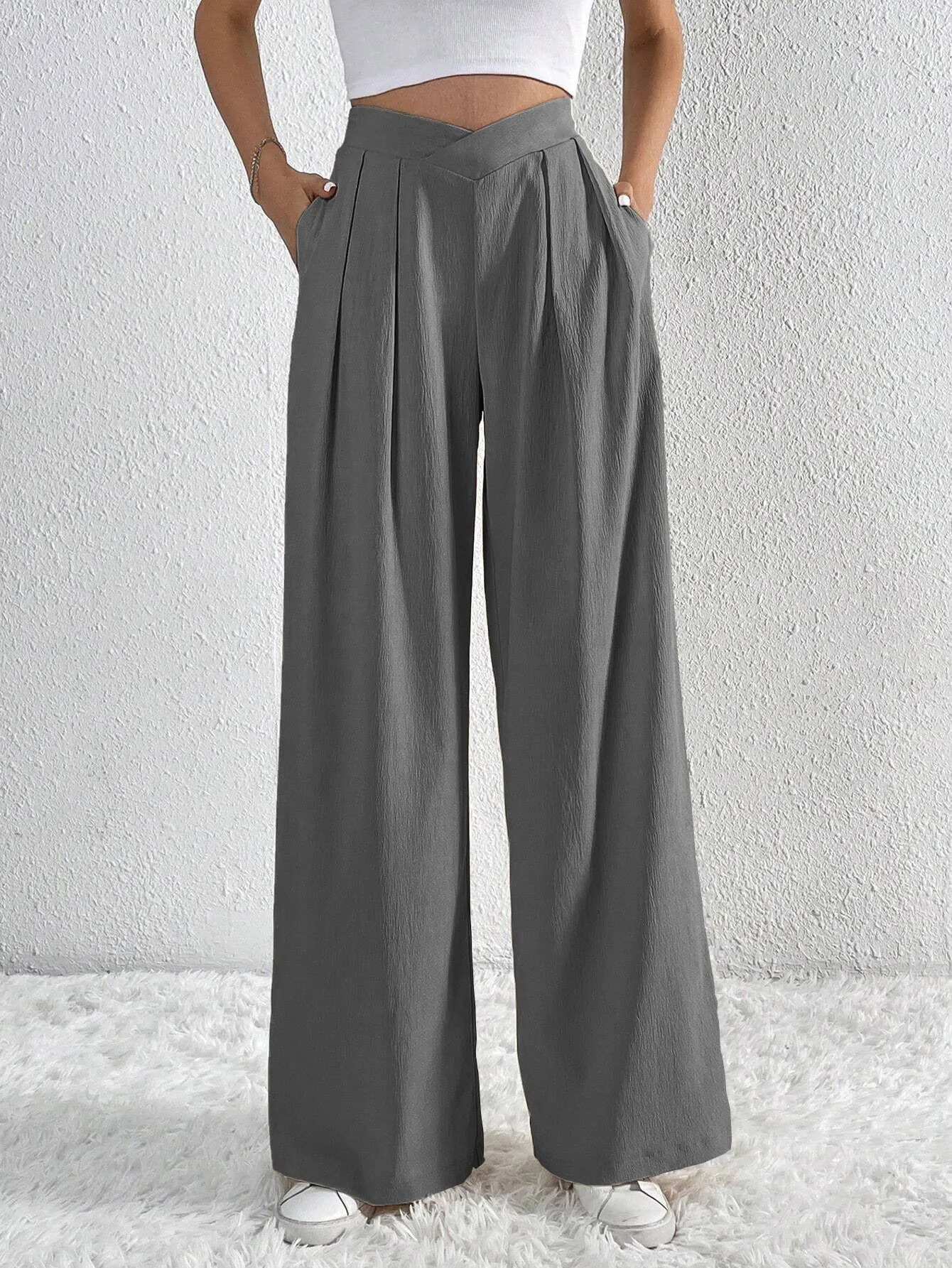 popular autumn and winter new New   women's clothing commuter wind pleated casual wide-leg pants loose trousers