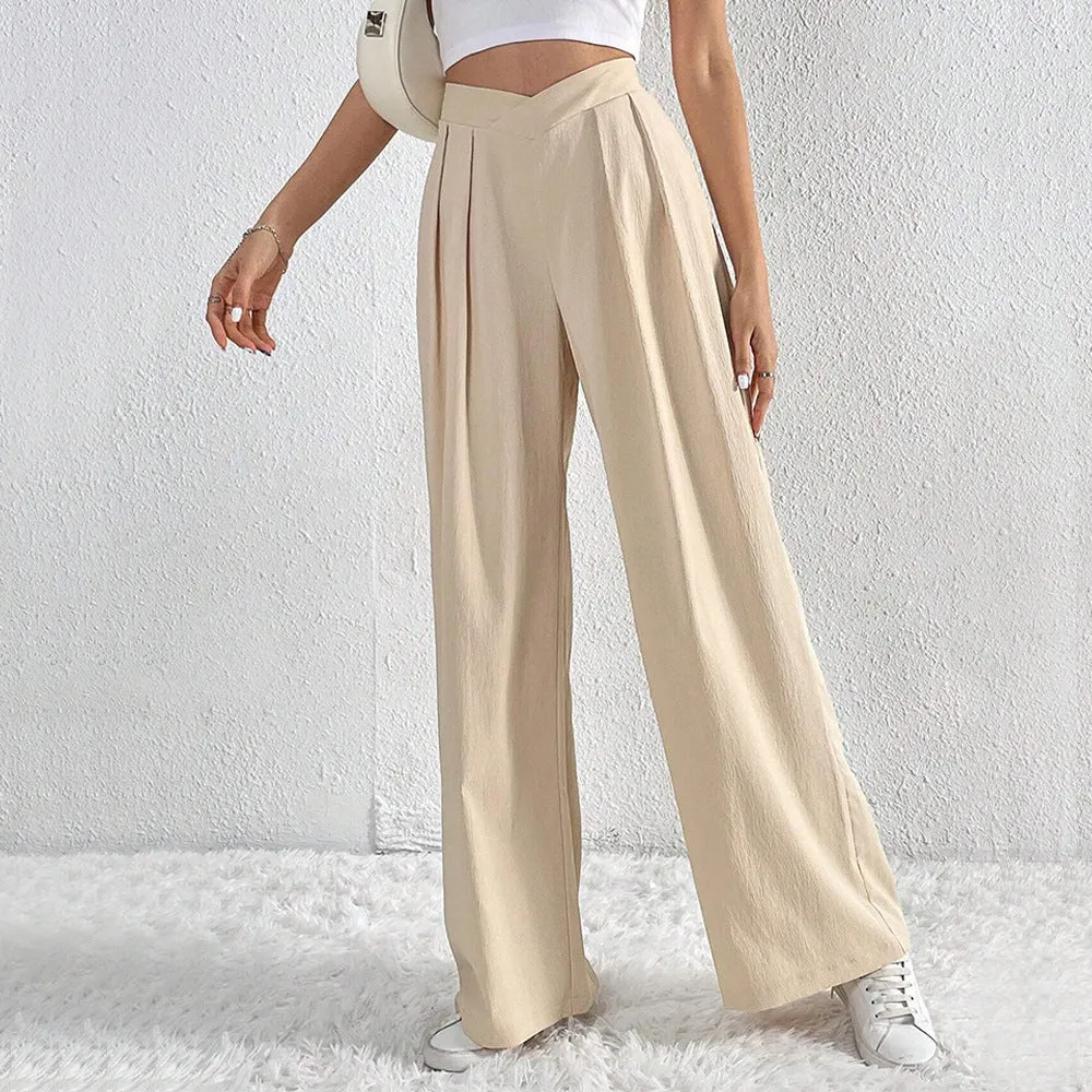 popular autumn and winter new New   women's clothing commuter wind pleated casual wide-leg pants loose trousers
