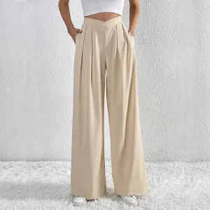 popular autumn and winter new New   women's clothing commuter wind pleated casual wide-leg pants loose trousers