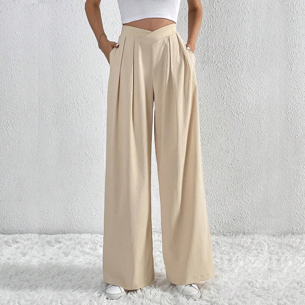 popular autumn and winter new New   women's clothing commuter wind pleated casual wide-leg pants loose trousers