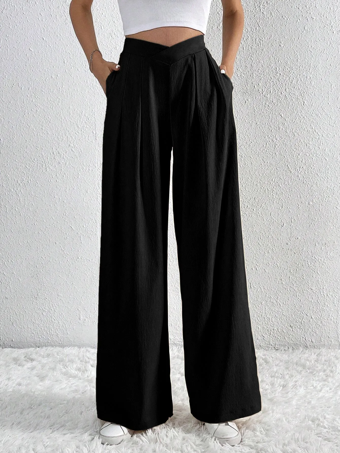 popular autumn and winter new New   women's clothing commuter wind pleated casual wide-leg pants loose trousers