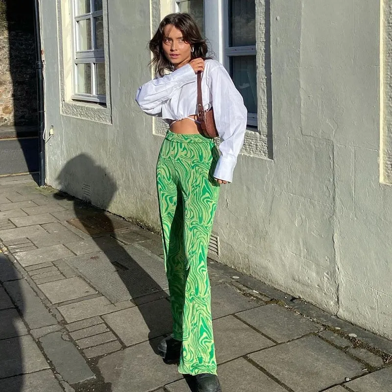 Print Straight Pants Baggy High Waist Casual Vintage