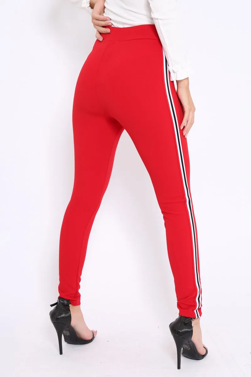 Red Contrast Side Stripe Trousers - Arva