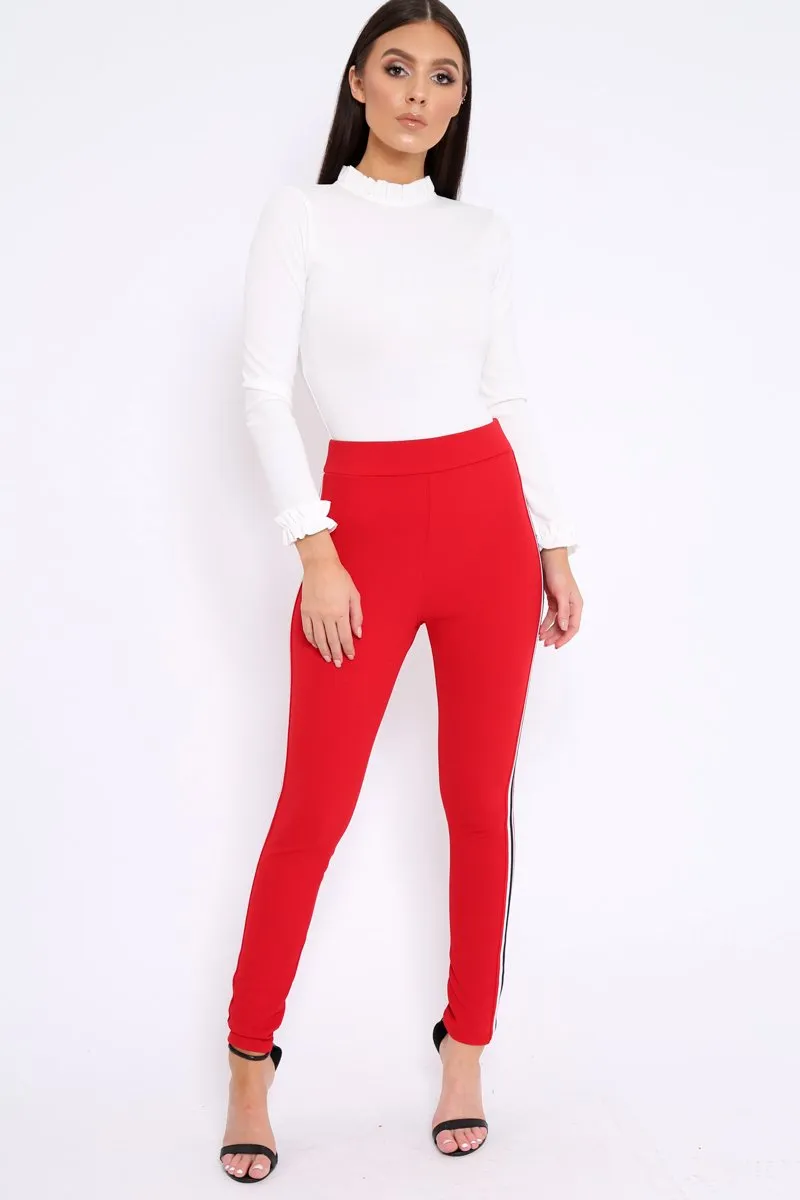 Red Contrast Side Stripe Trousers - Arva