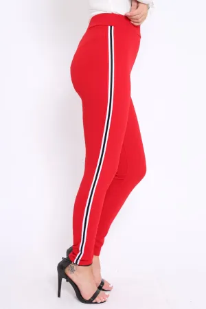 Red Contrast Side Stripe Trousers - Arva