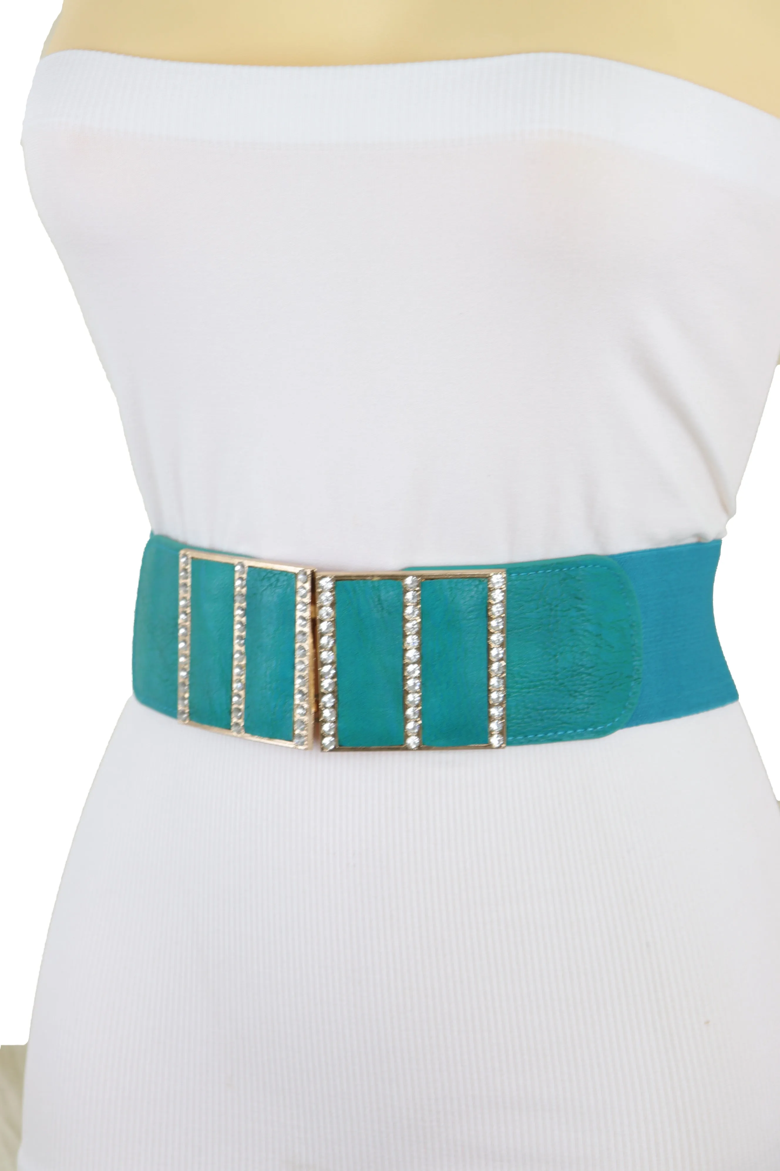 Red Elastic Wide Fashion Belt Hip High Waist Silver Heart Bling Size S M