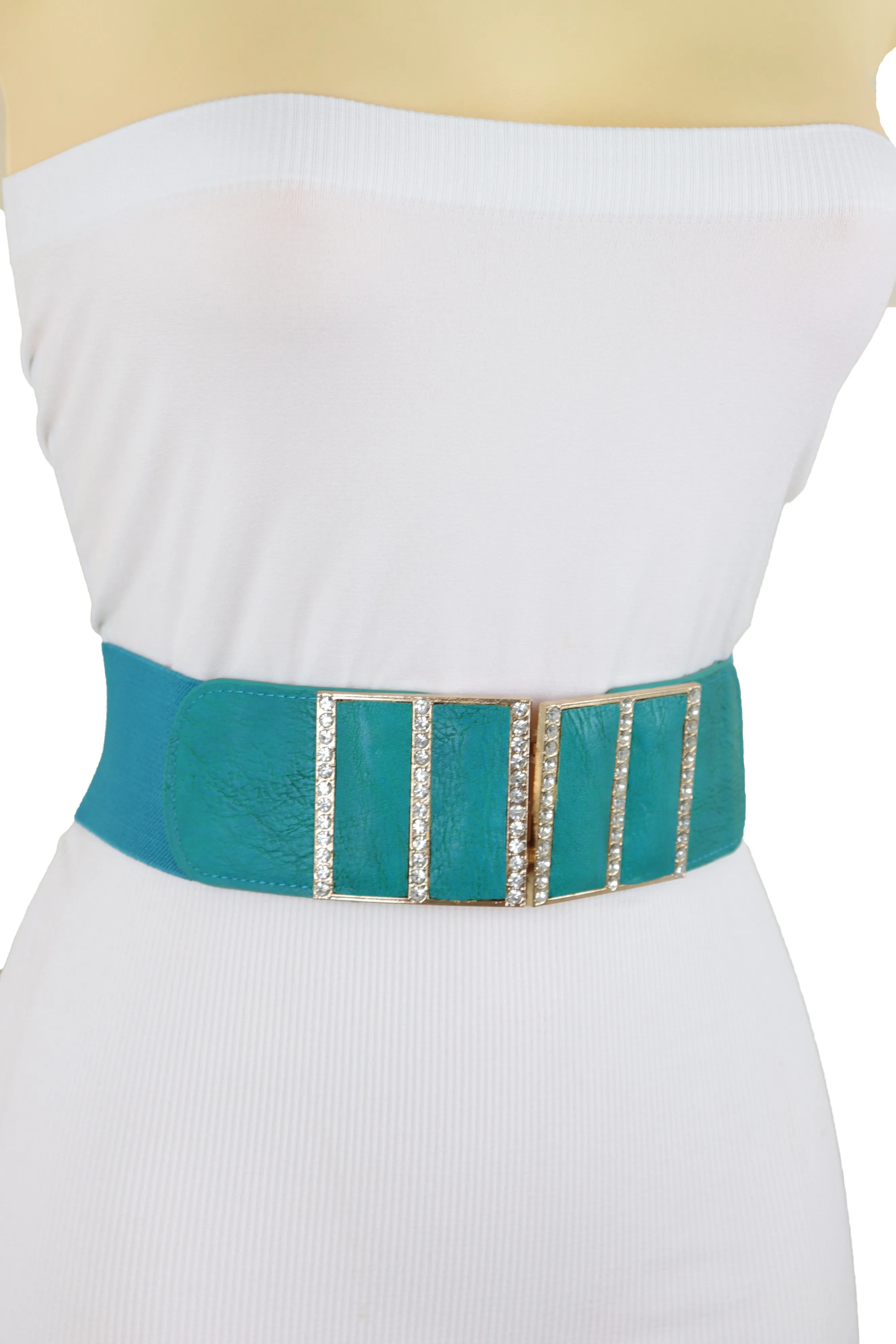 Red Elastic Wide Fashion Belt Hip High Waist Silver Heart Bling Size S M