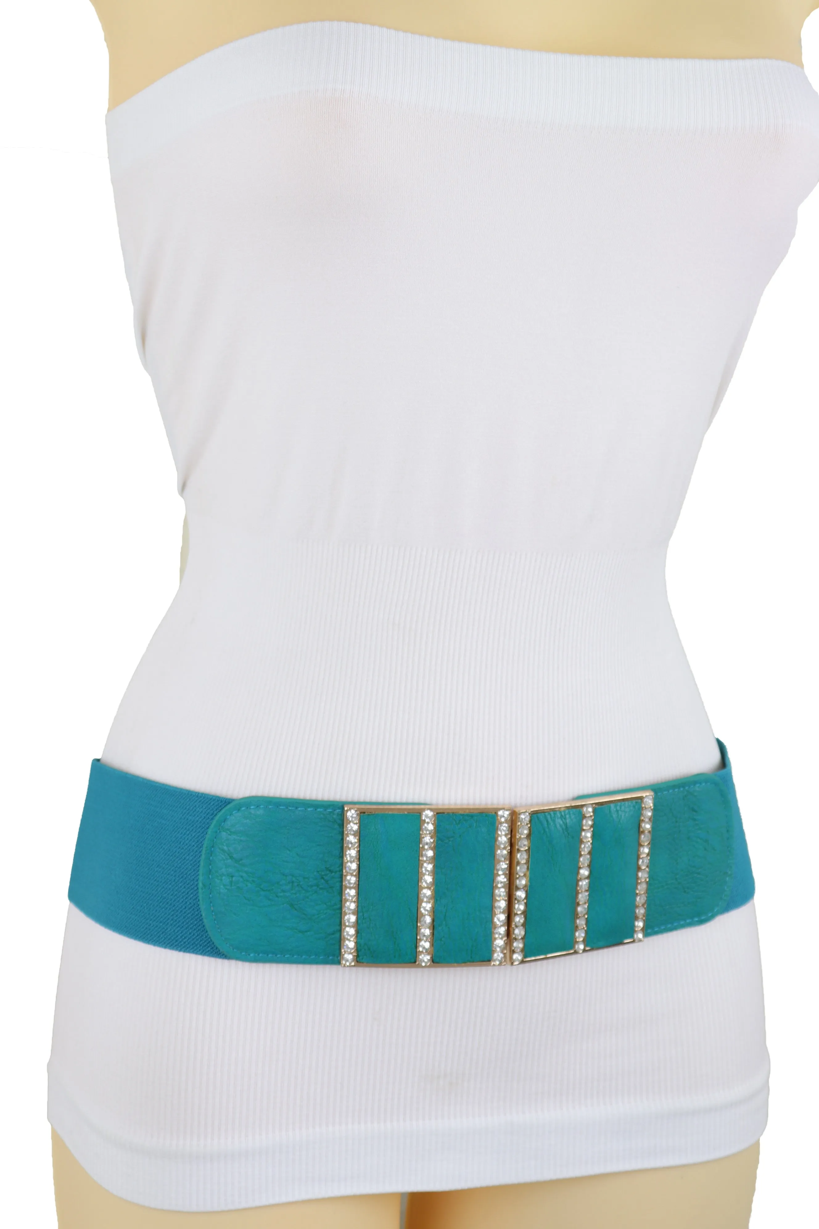 Red Elastic Wide Fashion Belt Hip High Waist Silver Heart Bling Size S M