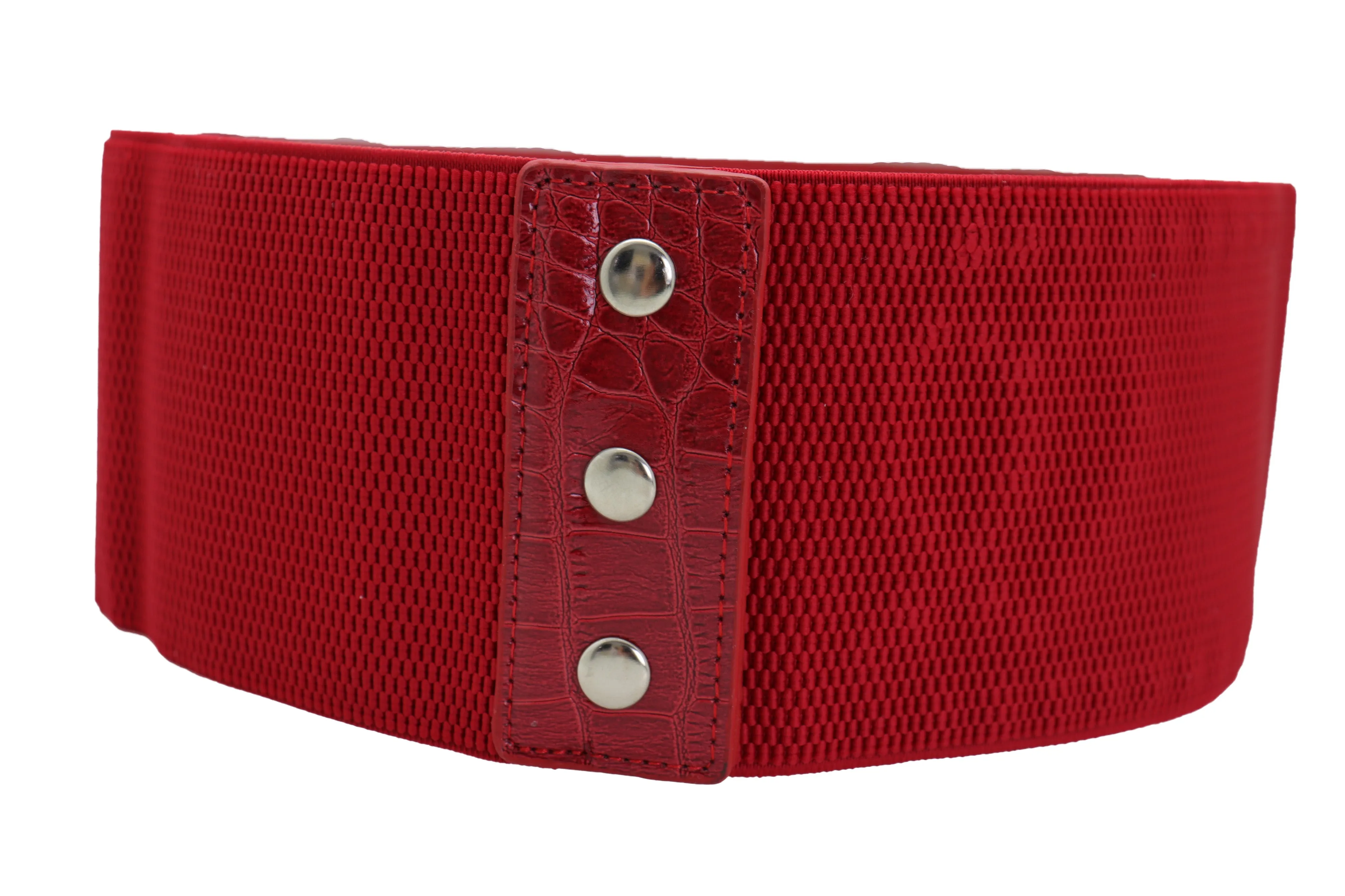 Red Elastic Wide Fashion Belt Hip High Waist Silver Heart Bling Size S M