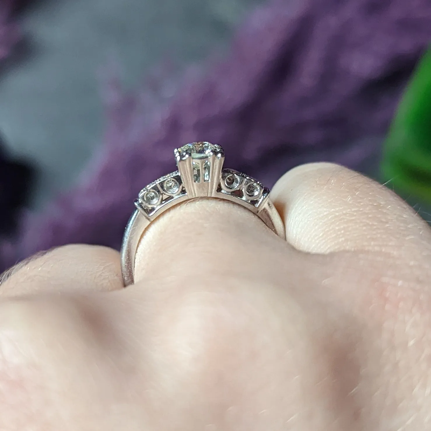 Retro 0.77 CTW Old European Diamond Platinum Fishtail Vintage Engagement Ring