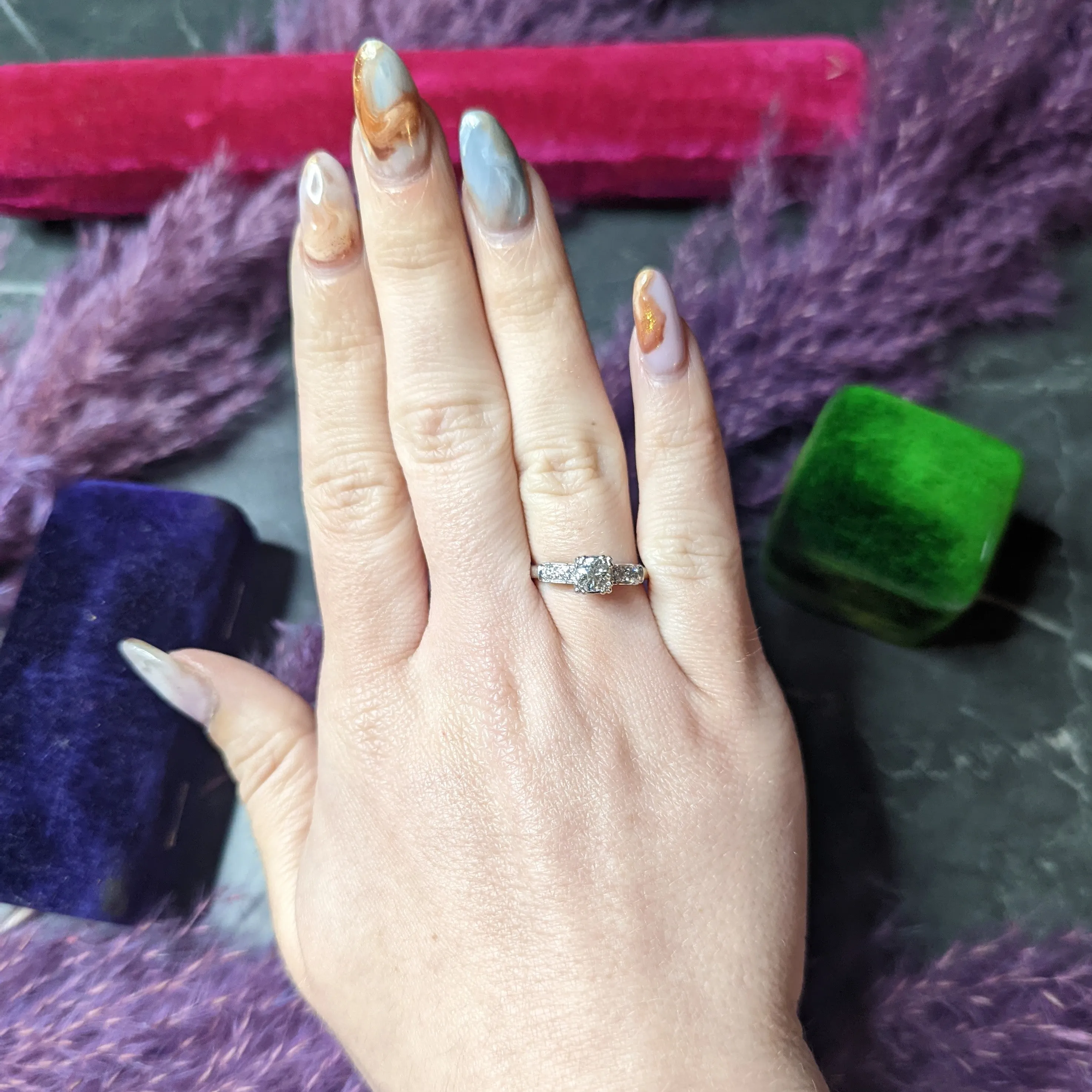 Retro 0.77 CTW Old European Diamond Platinum Fishtail Vintage Engagement Ring