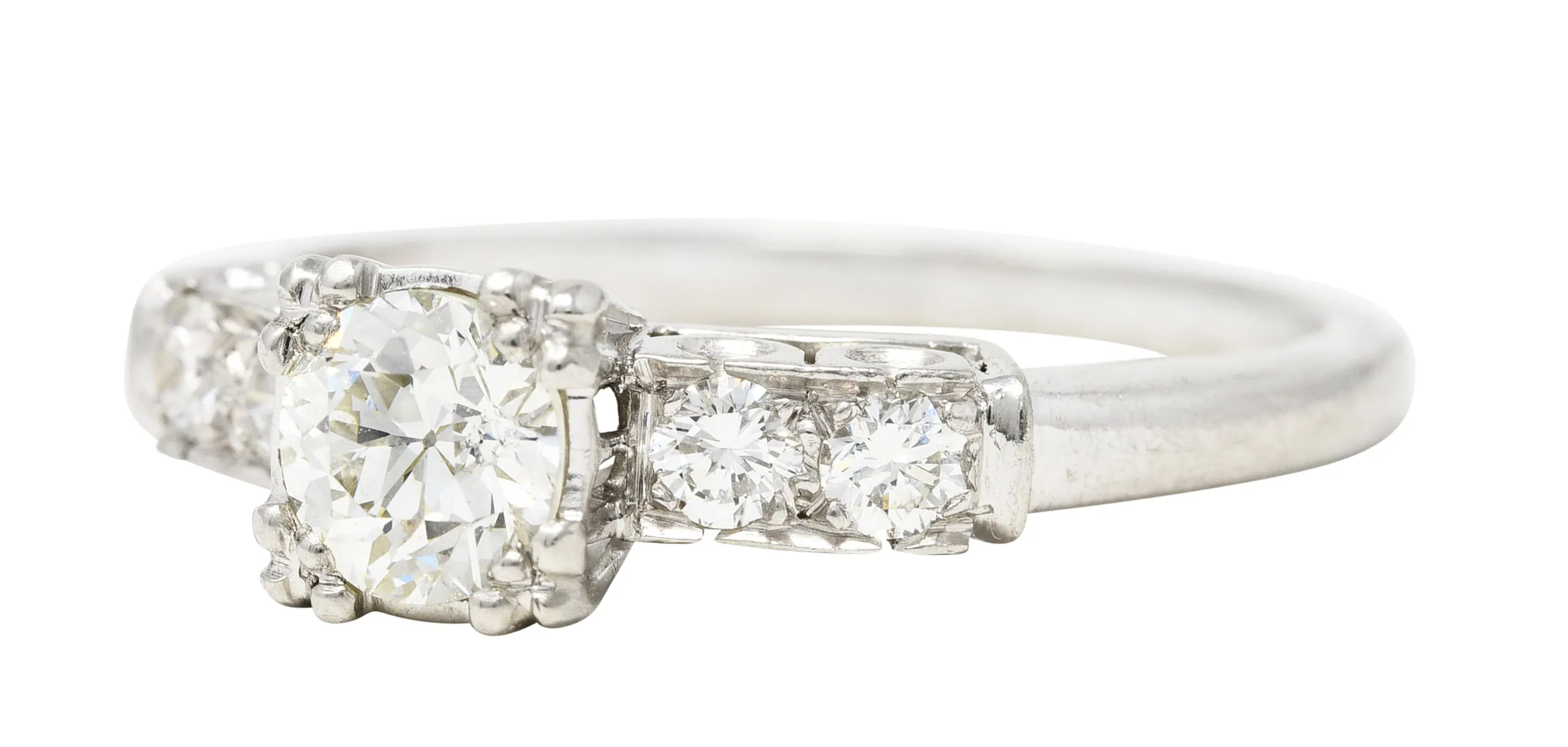 Retro 0.77 CTW Old European Diamond Platinum Fishtail Vintage Engagement Ring