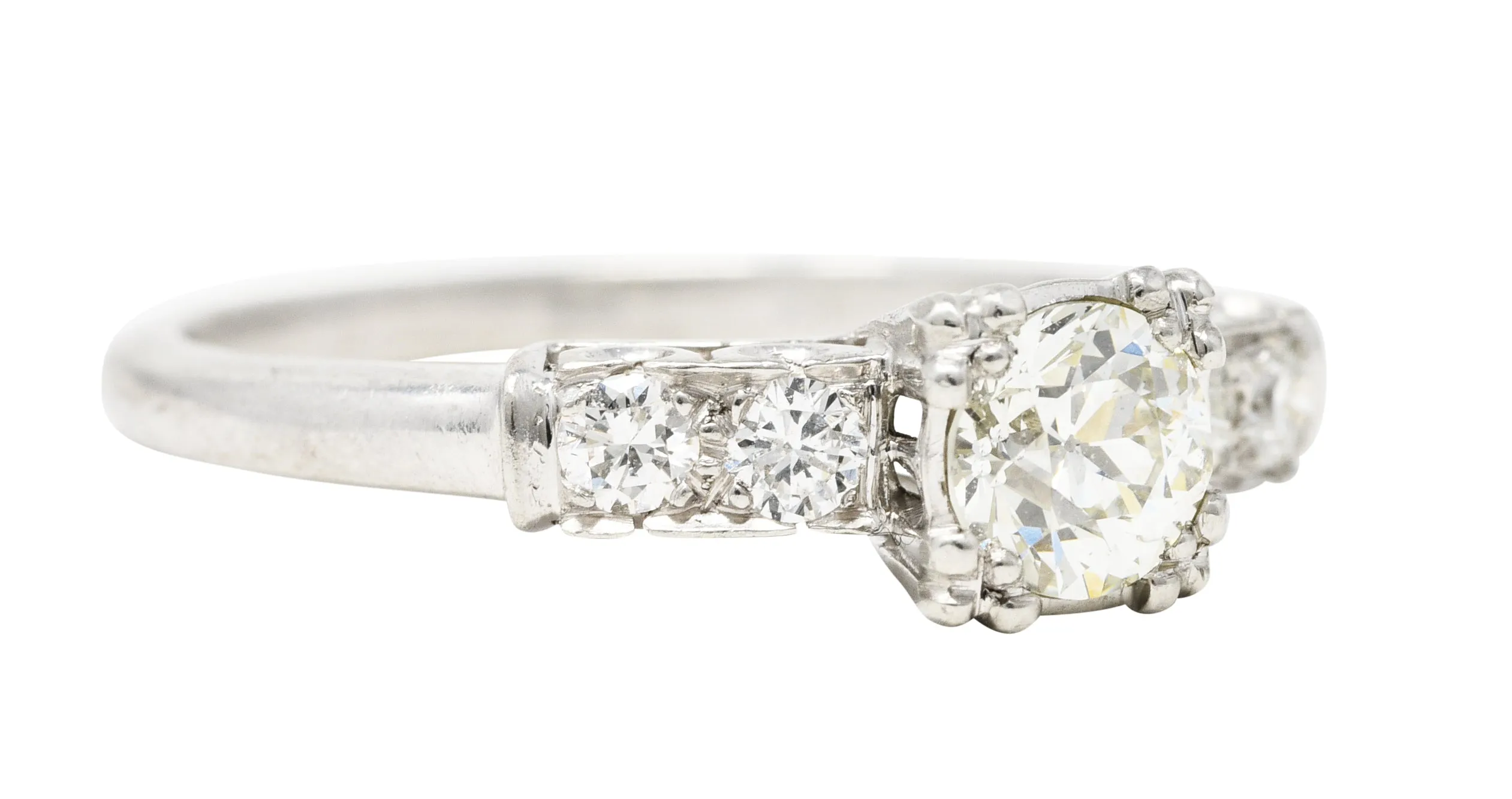 Retro 0.77 CTW Old European Diamond Platinum Fishtail Vintage Engagement Ring