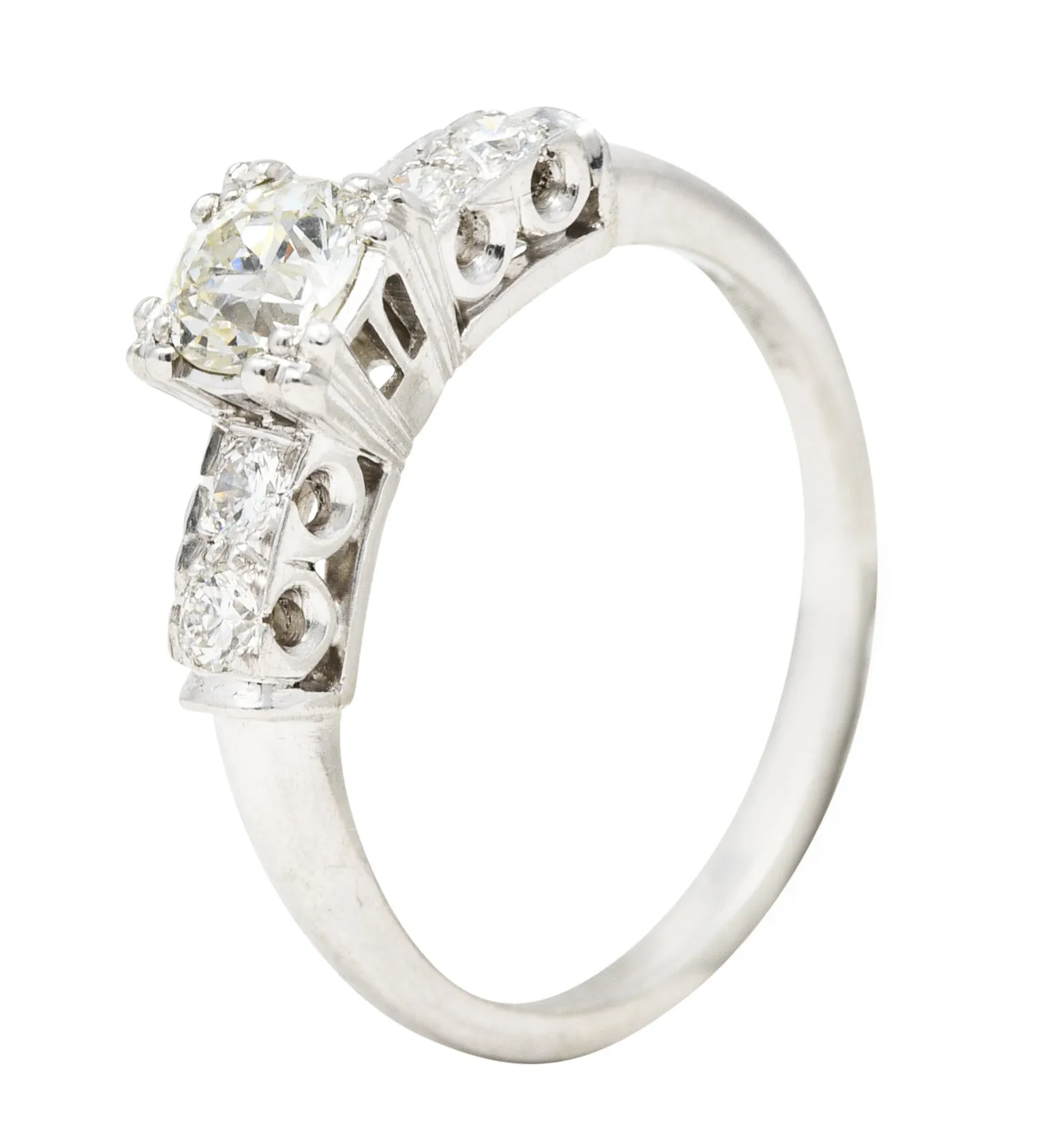 Retro 0.77 CTW Old European Diamond Platinum Fishtail Vintage Engagement Ring