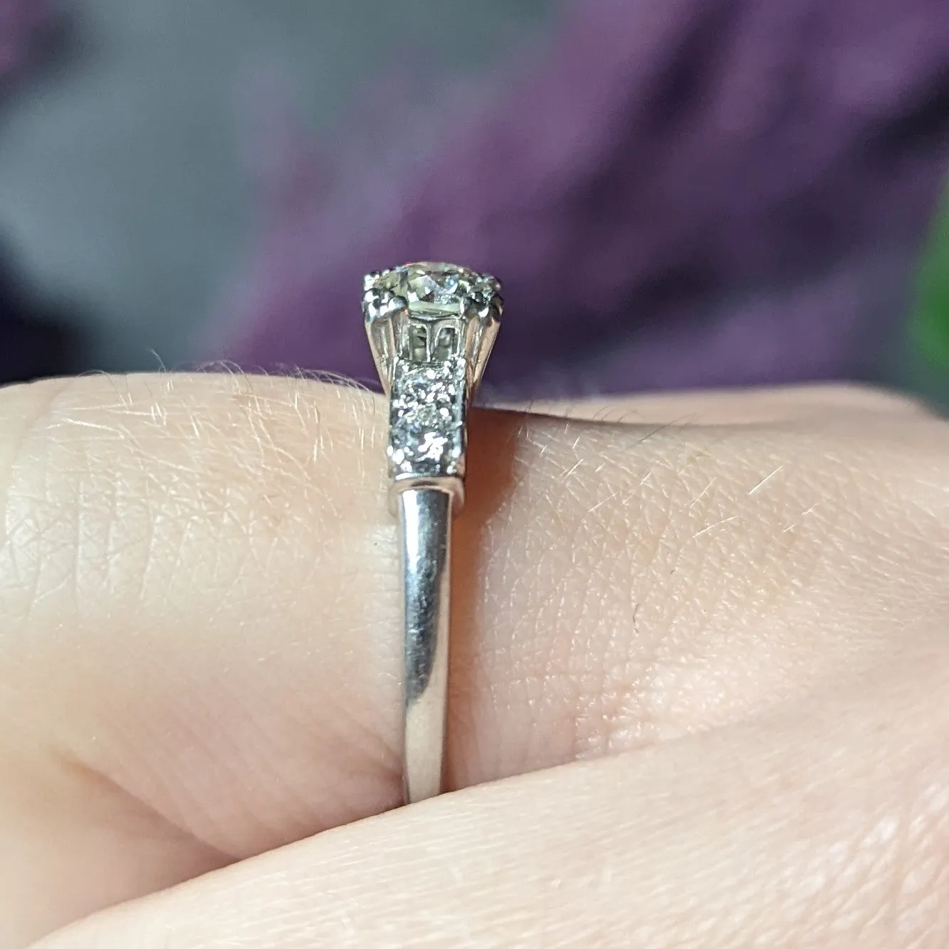 Retro 0.77 CTW Old European Diamond Platinum Fishtail Vintage Engagement Ring