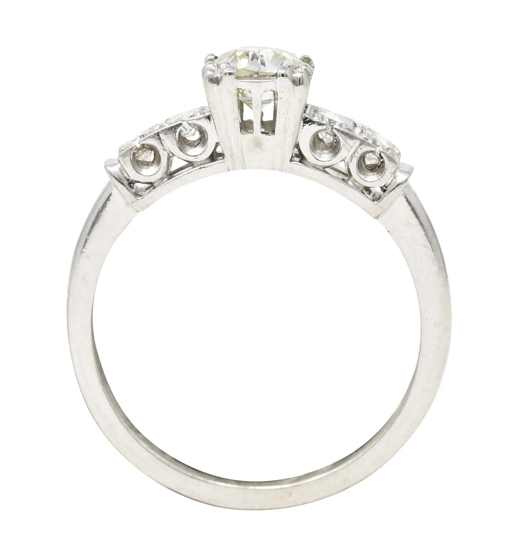 Retro 0.77 CTW Old European Diamond Platinum Fishtail Vintage Engagement Ring