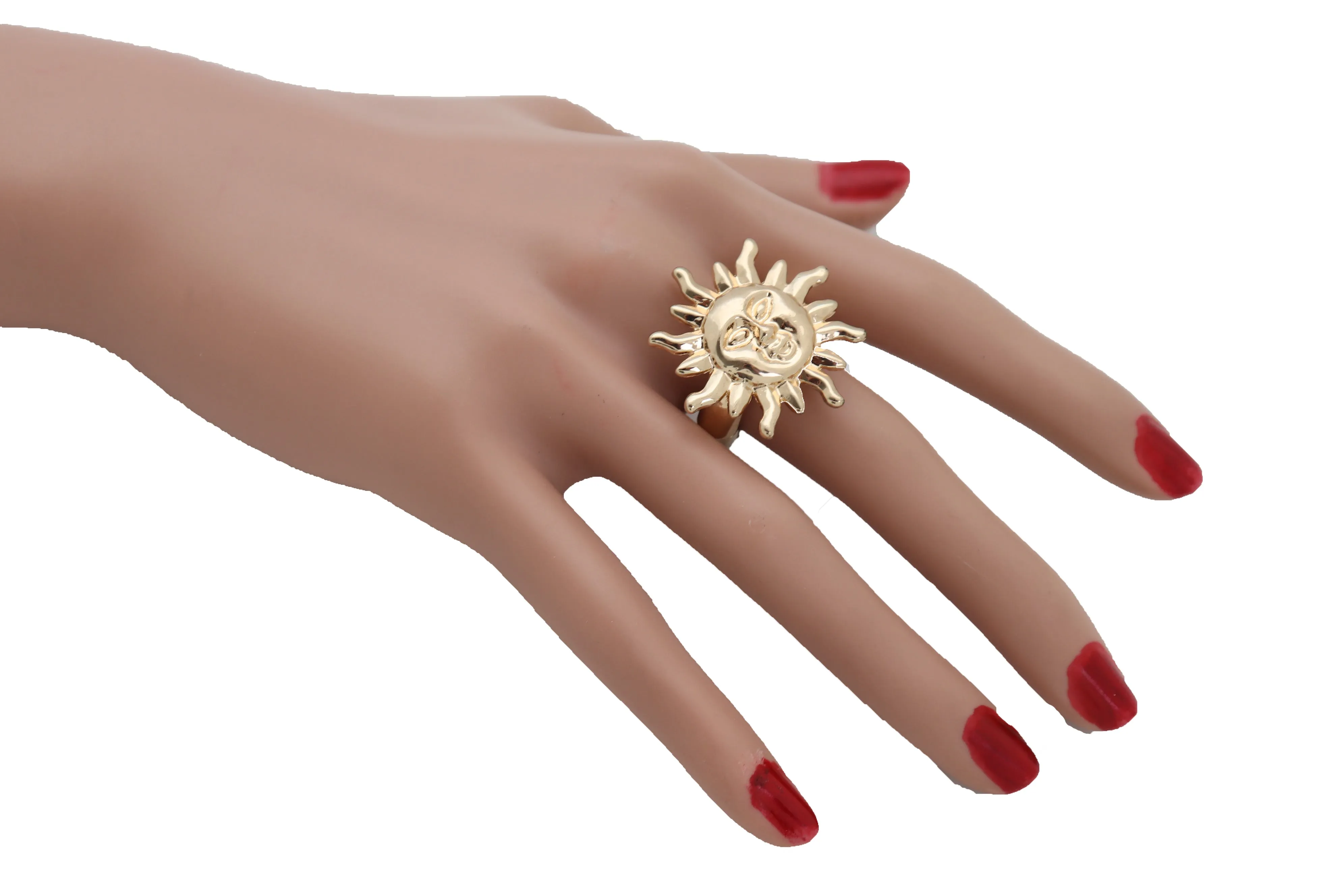 Ring Gold Metal Smiling Sun Rise One Size Elastic Band