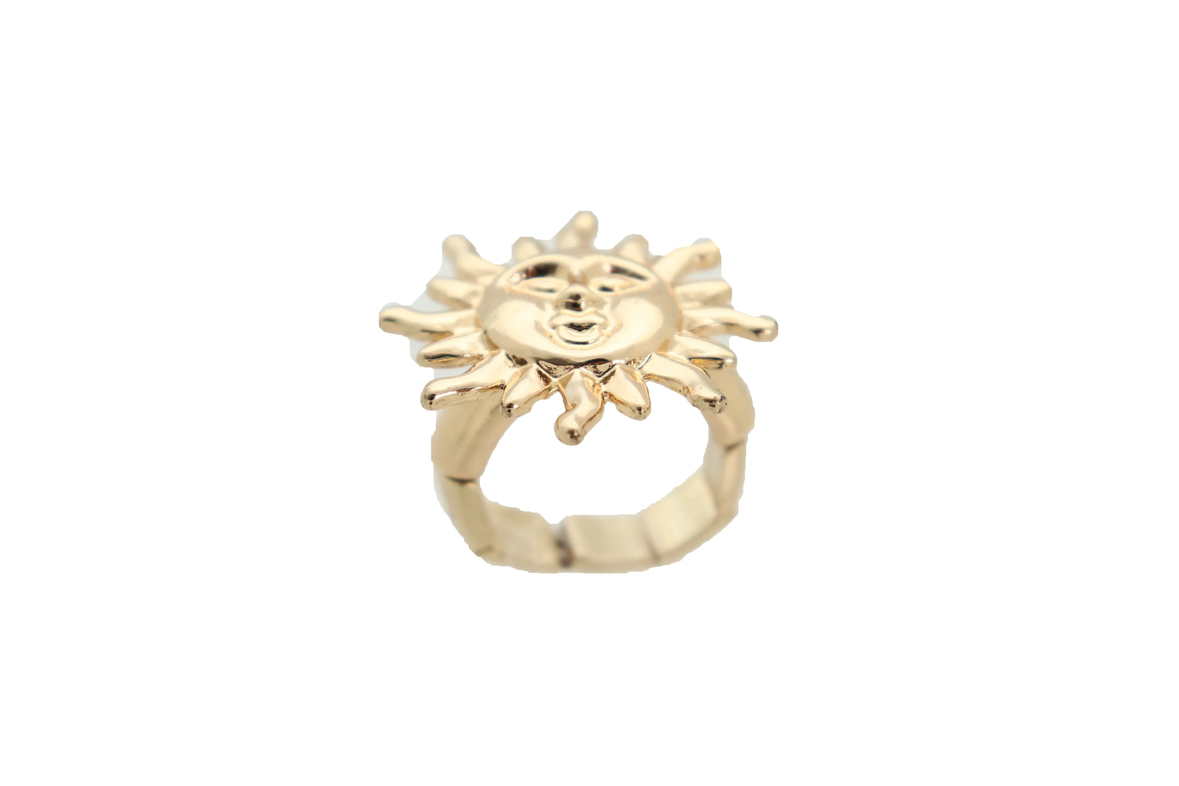 Ring Gold Metal Smiling Sun Rise One Size Elastic Band