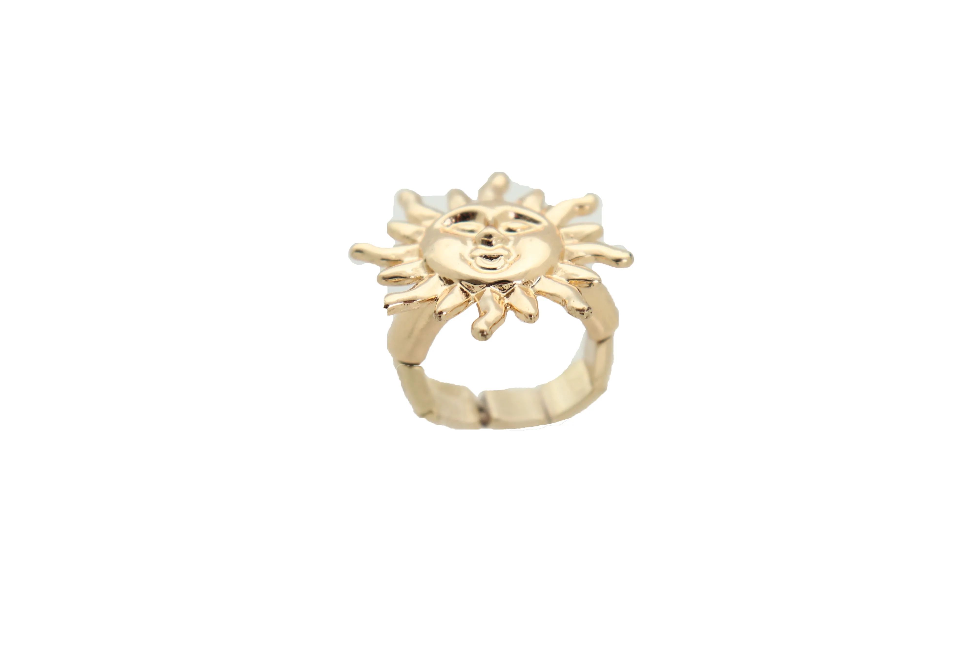 Ring Gold Metal Smiling Sun Rise One Size Elastic Band
