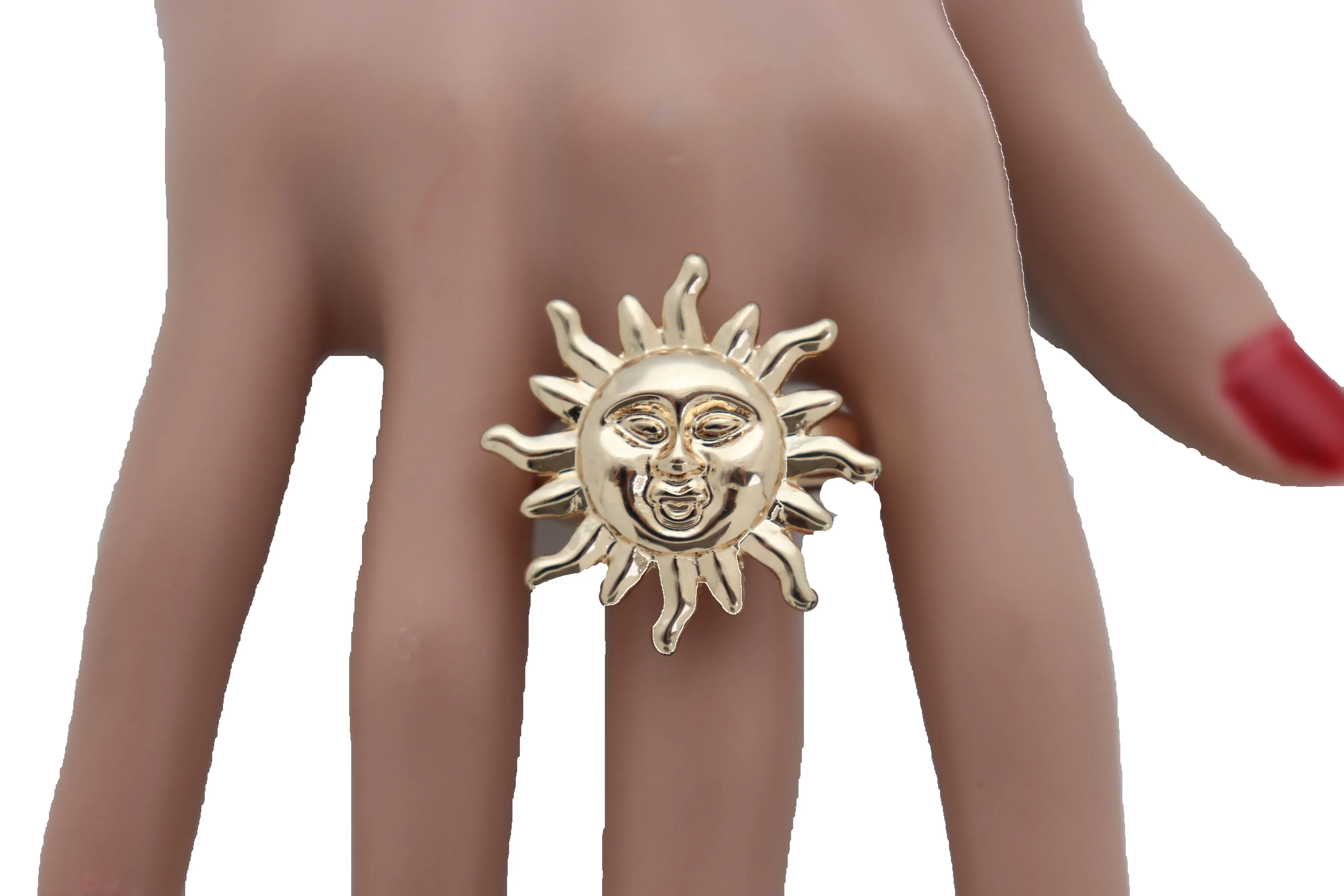 Ring Gold Metal Smiling Sun Rise One Size Elastic Band