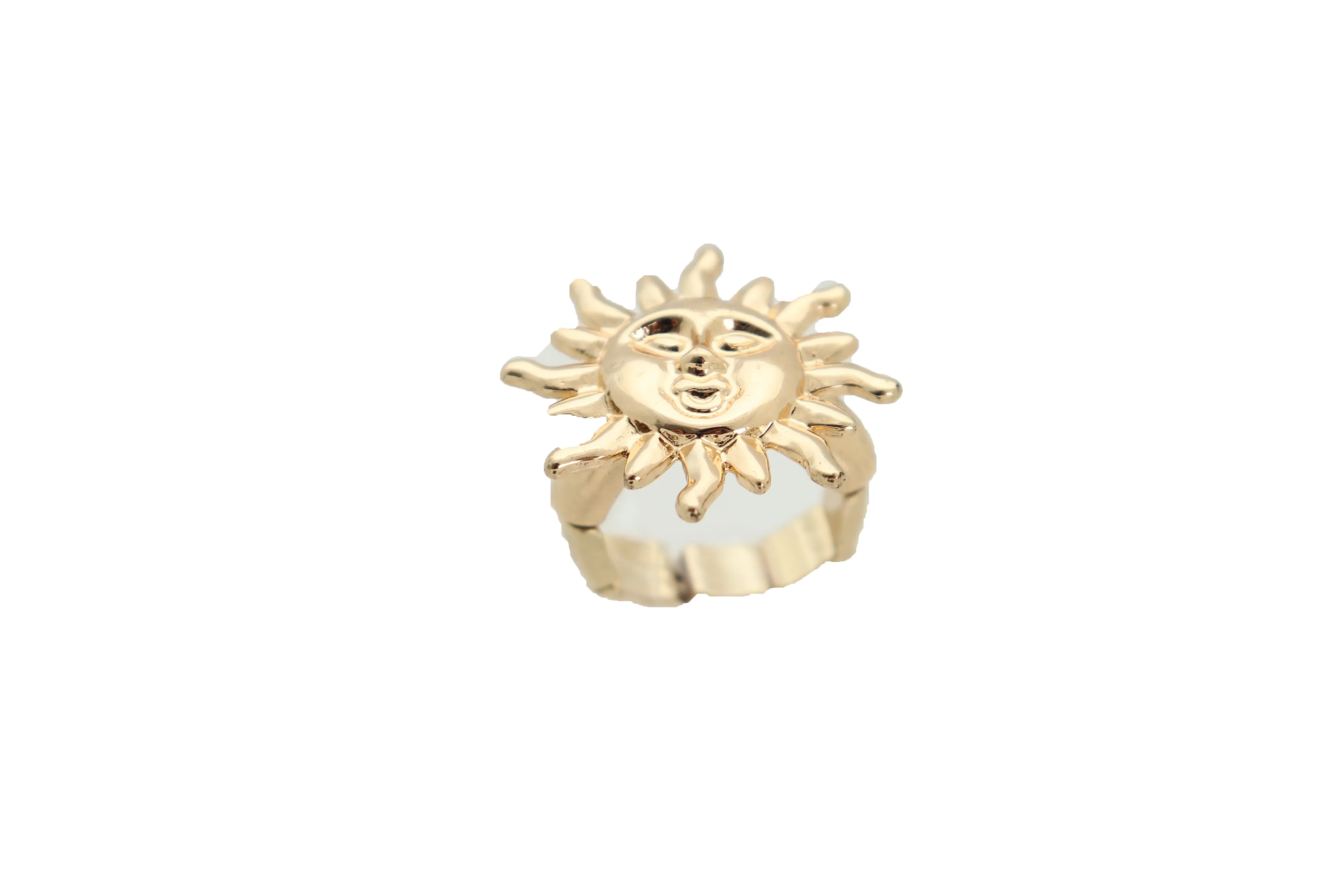 Ring Gold Metal Smiling Sun Rise One Size Elastic Band