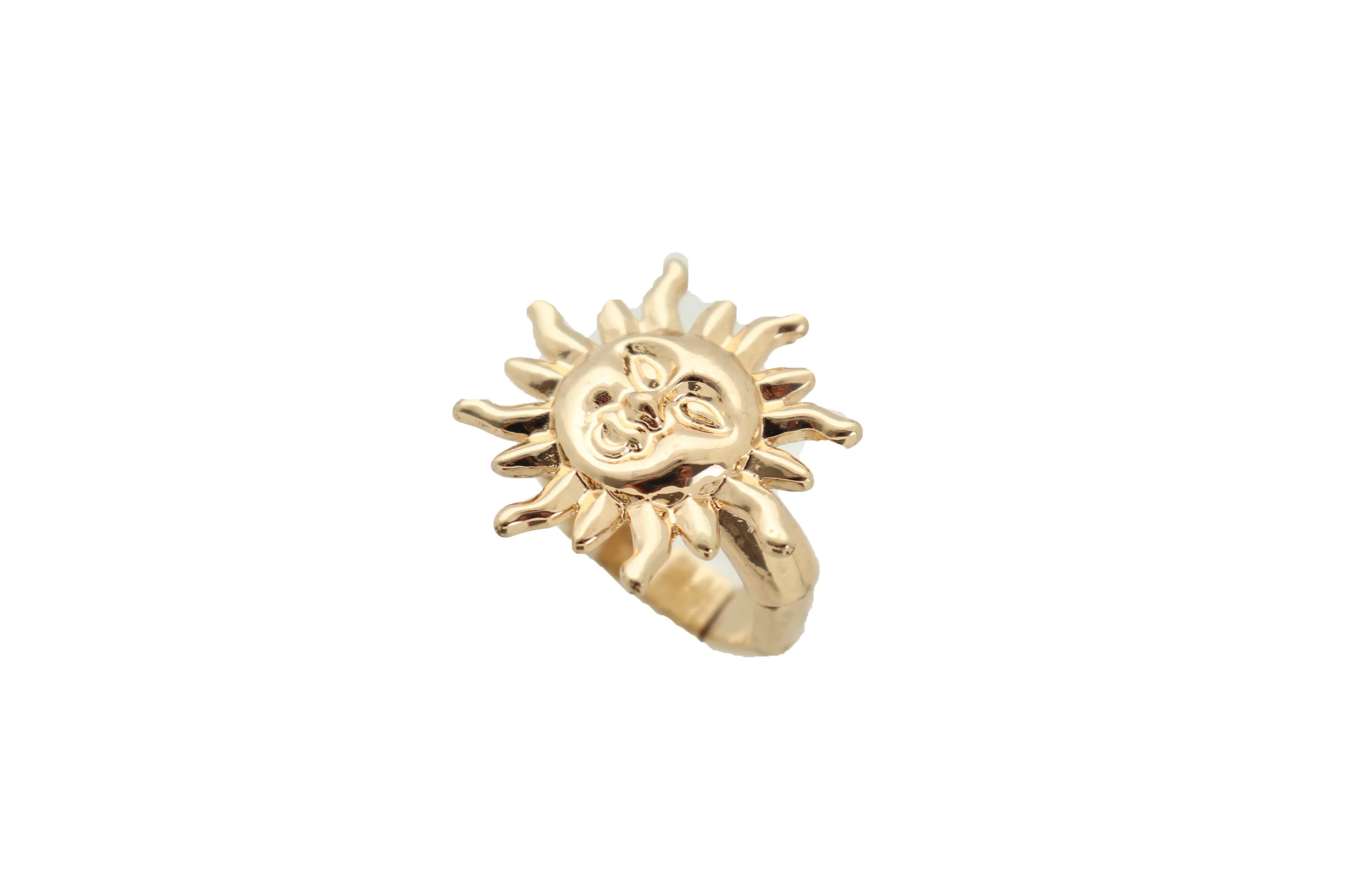 Ring Gold Metal Smiling Sun Rise One Size Elastic Band