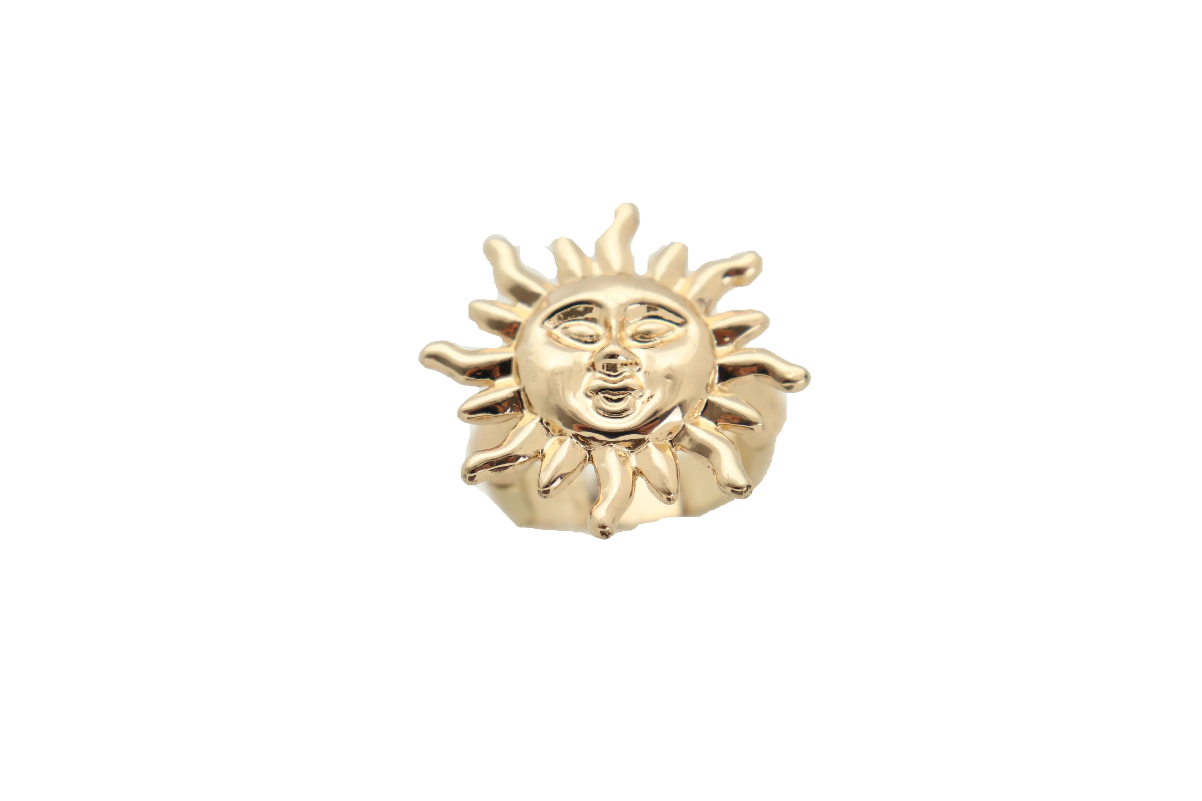 Ring Gold Metal Smiling Sun Rise One Size Elastic Band