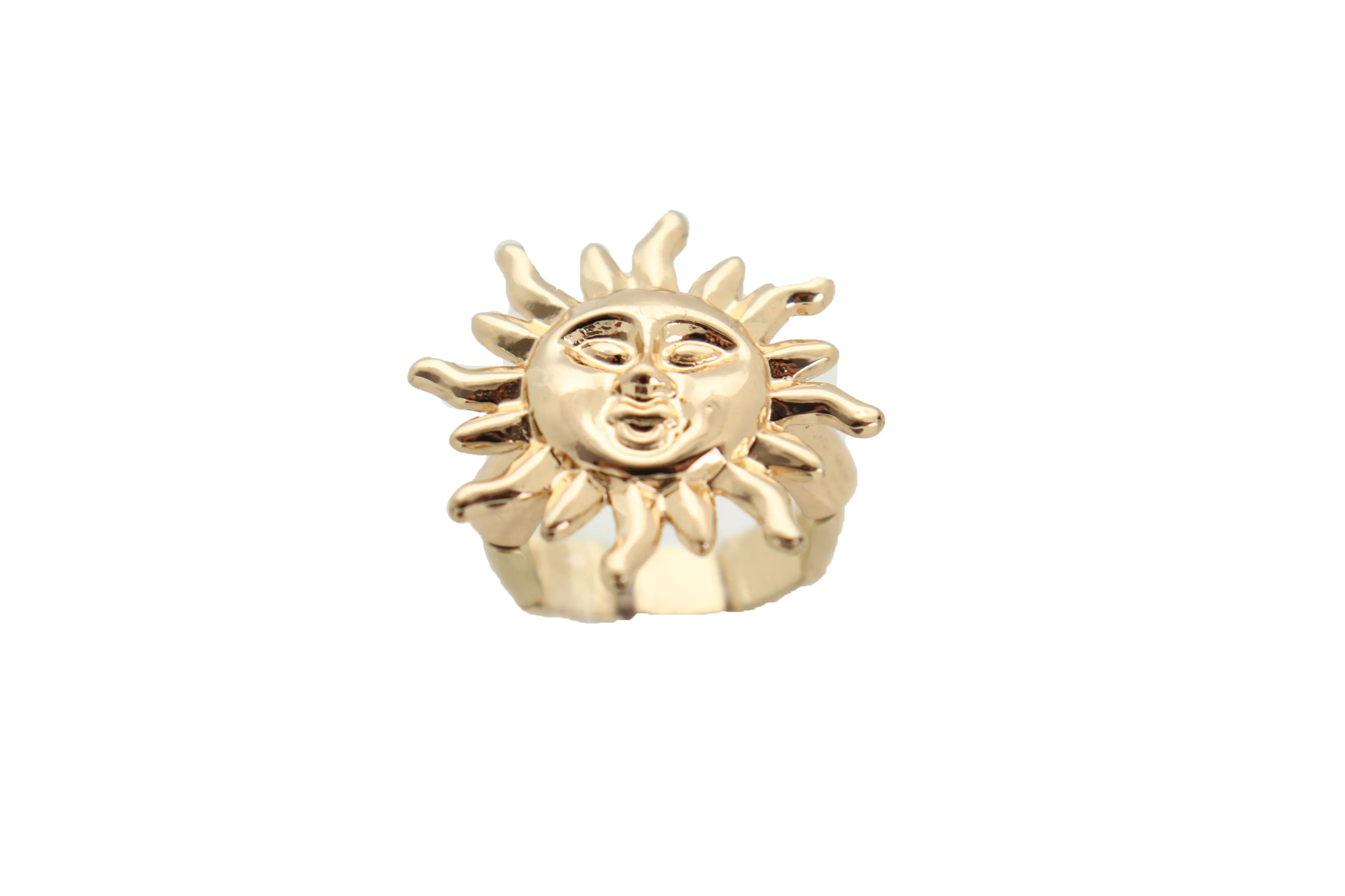 Ring Gold Metal Smiling Sun Rise One Size Elastic Band