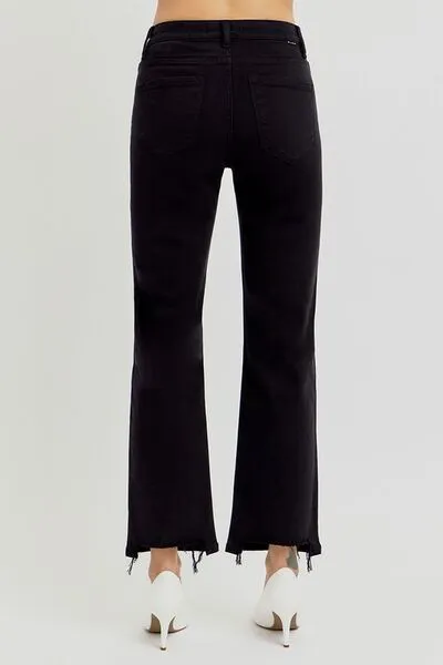 RISEN Full Size Tummy Control Elastic Band High Rise Crop Straight Jeans Plus Size