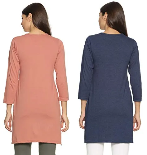 RYSH Women's Hosiery Cotton Full Sleeves Longline Pocket T-shirt (English Brown, Denim Melange, 4XL) -Combo Pack of 2