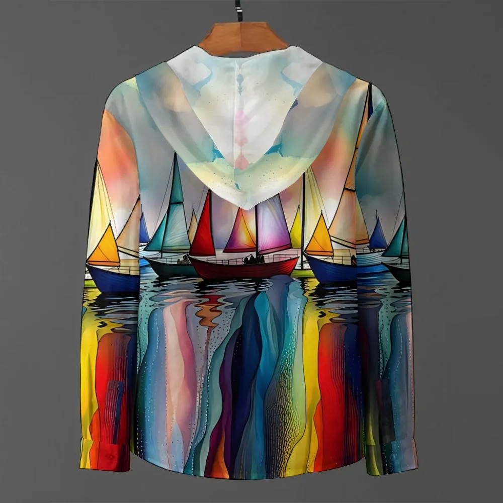 Sailboat Hooded half-open long-sleeved shirt