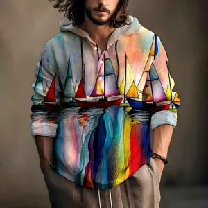Sailboat Hooded half-open long-sleeved shirt
