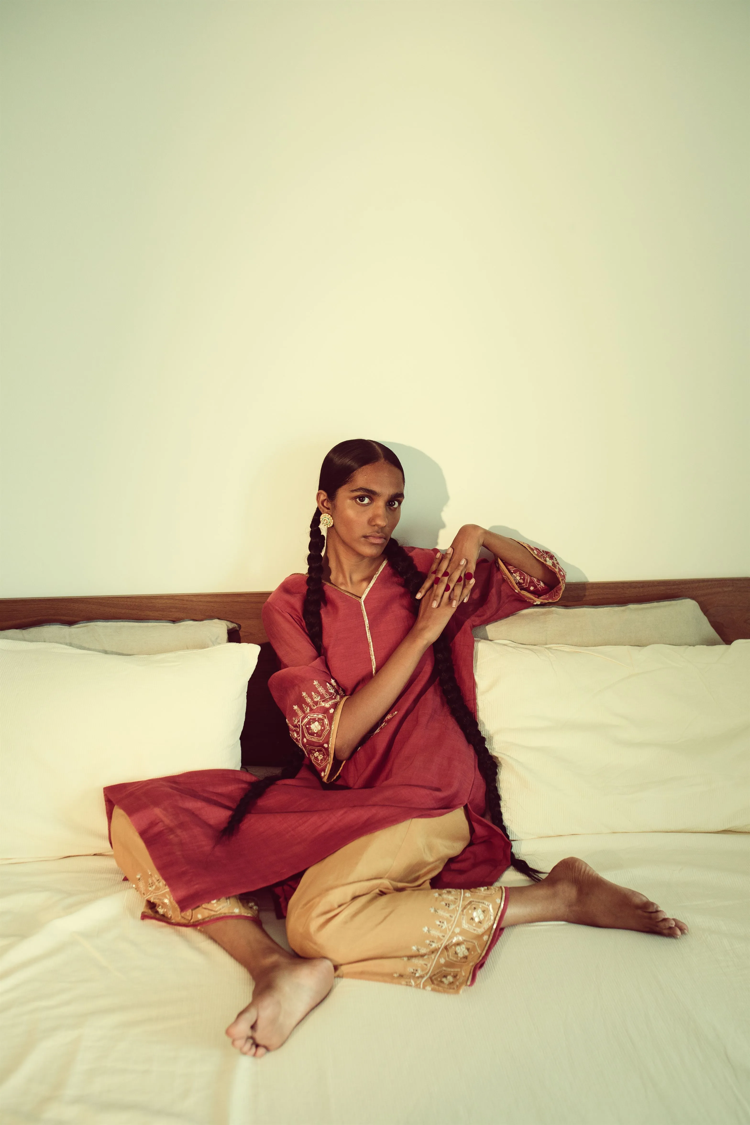 Sarang Kaur Summerhill Watermelon and Mango Jaipuri Kurta Set Chanderi silk Pants Cotton silk Chandni SK01300