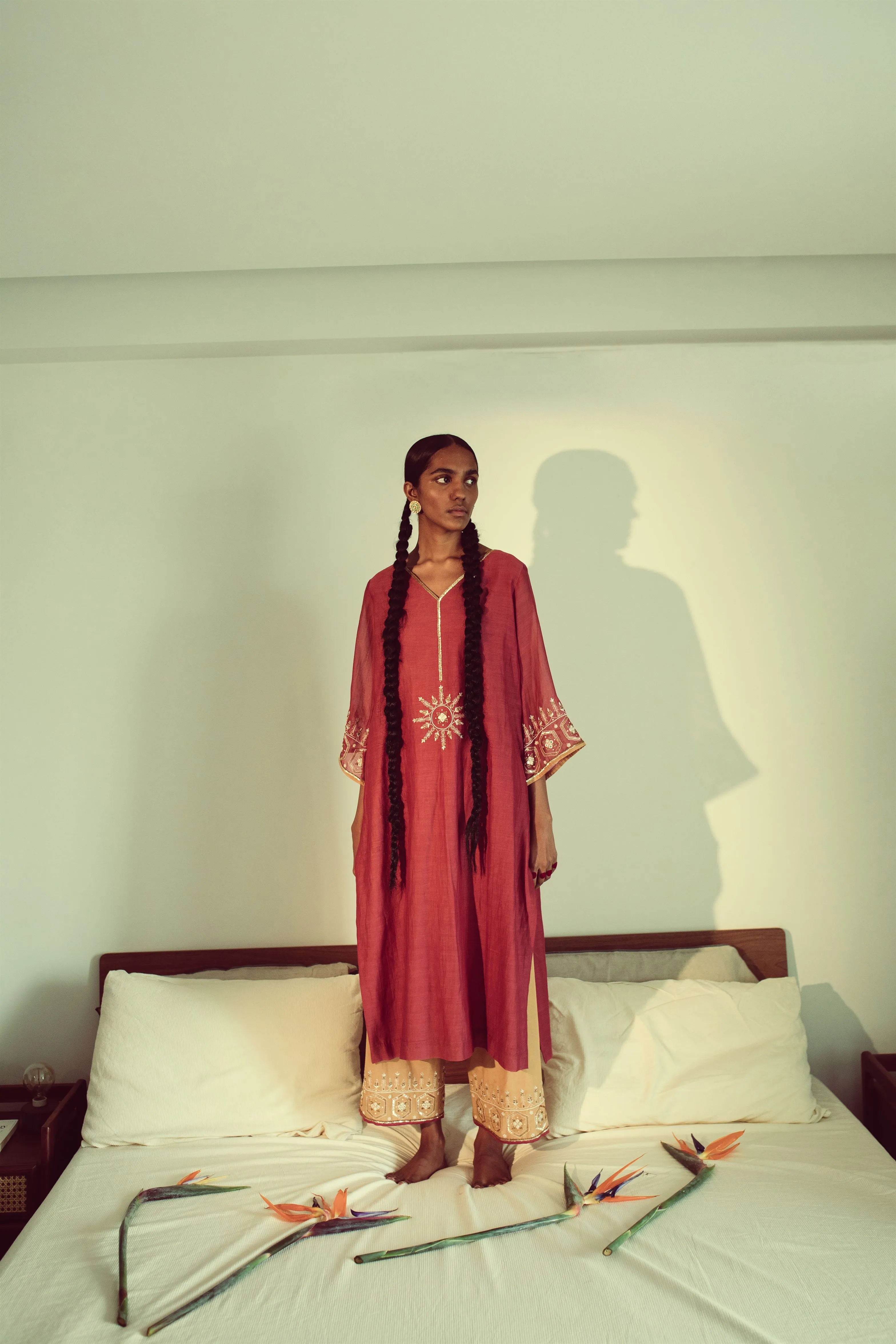 Sarang Kaur Summerhill Watermelon and Mango Jaipuri Kurta Set Chanderi silk Pants Cotton silk Chandni SK01300