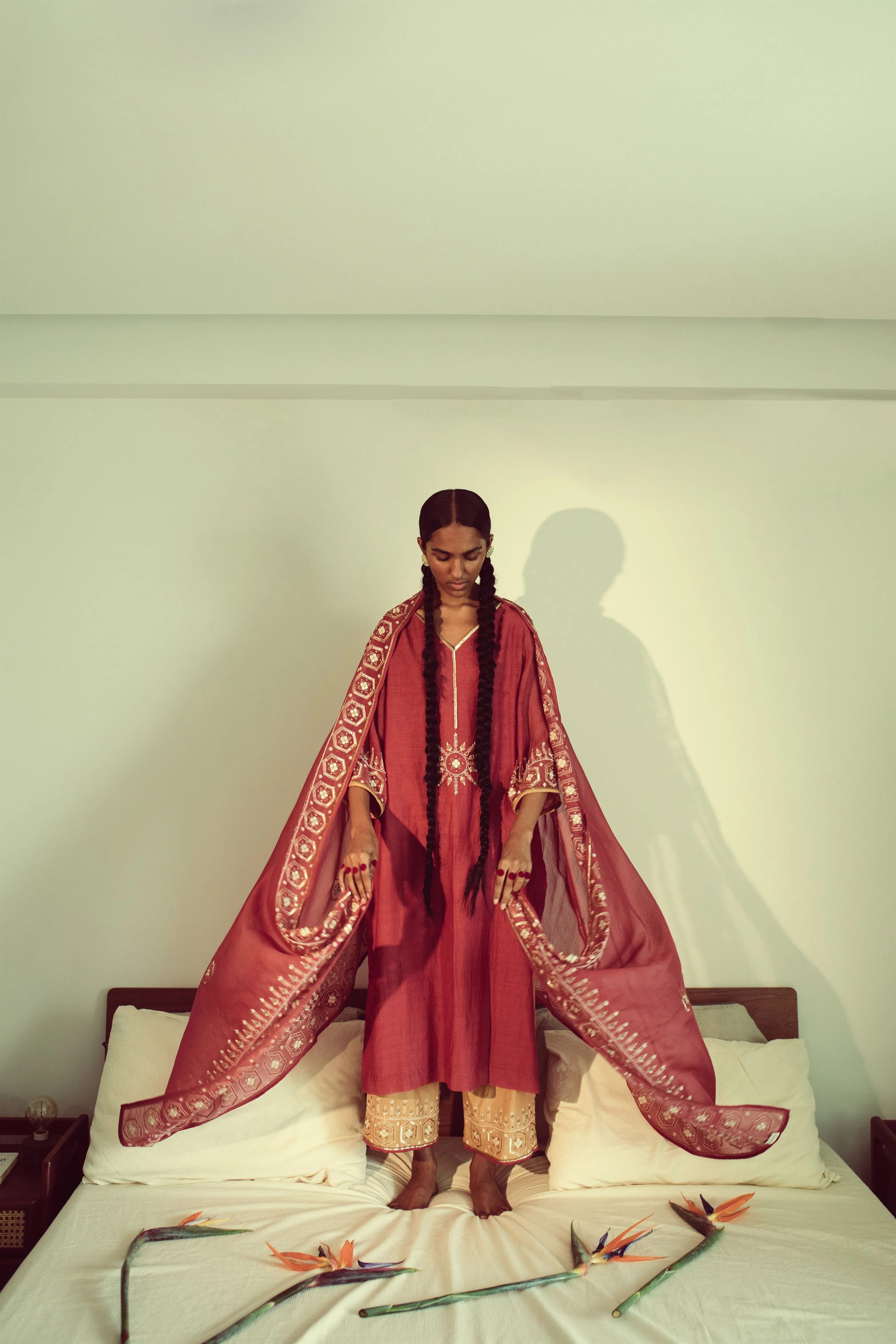 Sarang Kaur Summerhill Watermelon and Mango Jaipuri Kurta Set Chanderi silk Pants Cotton silk Chandni SK01300