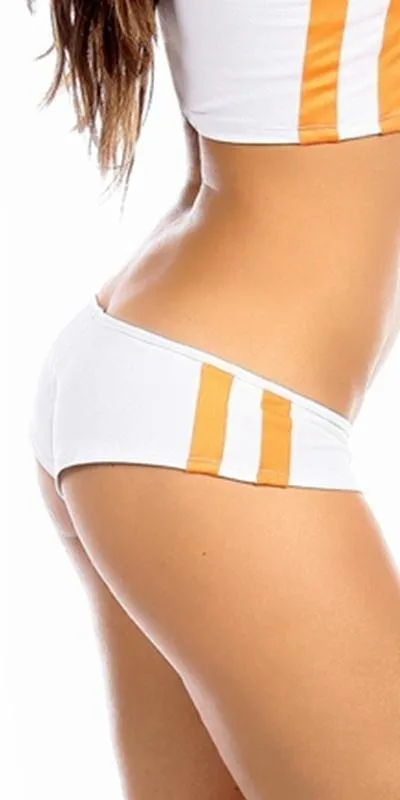 Sexy Neon Trim Triple Stripe Fitness Core Mini Work Out Shorts - White/Neon Orange