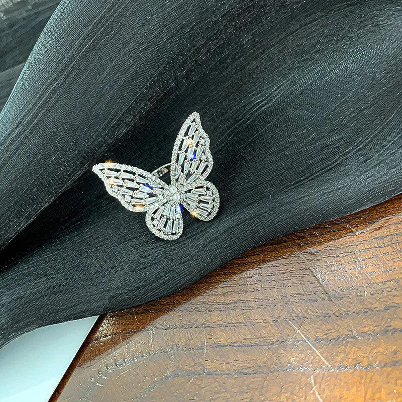Shiny Butterfly Gemstones Ring Open Adjustable Women's Wedding Jewelry