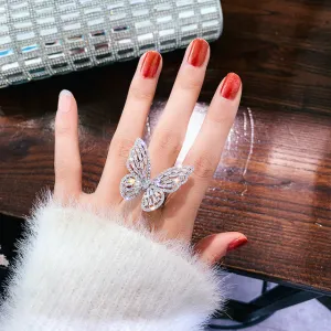 Shiny Butterfly Gemstones Ring Open Adjustable Women's Wedding Jewelry