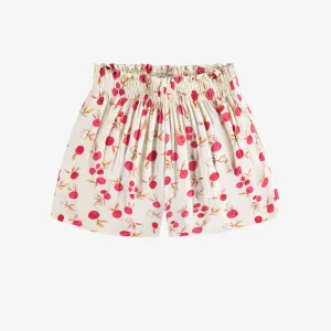 Short fluide coupe ample crème à motif en viscose, enfant || Fluid loose fit cream short with a print in viscose, child